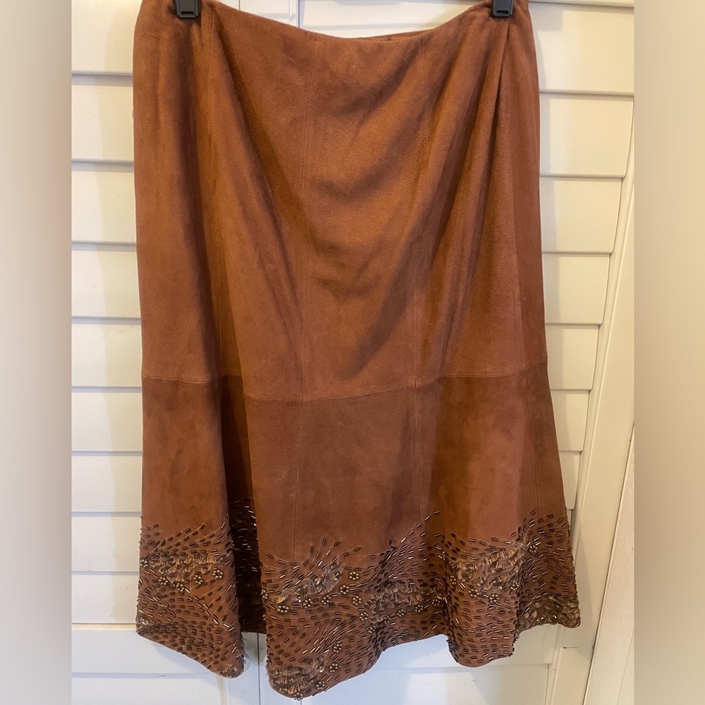 Lafayette 148 New York Suede Skirt Hand-Beaded Hem Size 4 NWT  $500 Retail